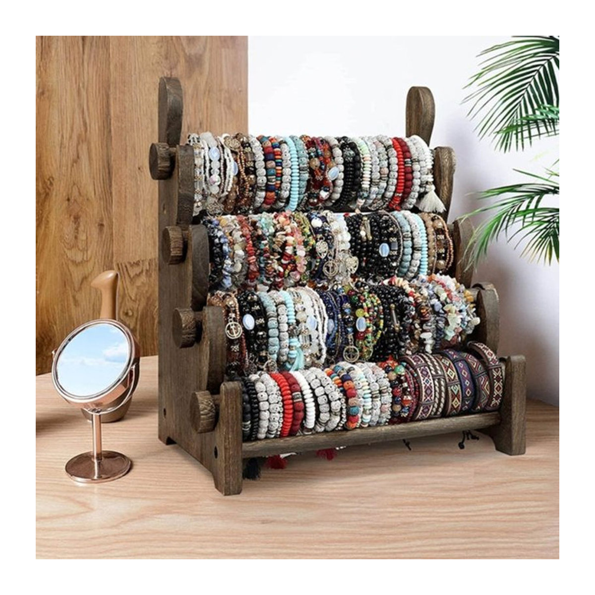 JAVRICK Schmuck Display Stand aus Holz in Braun mit 4 Ebenen für Armbänder und Uhren - Bild 1