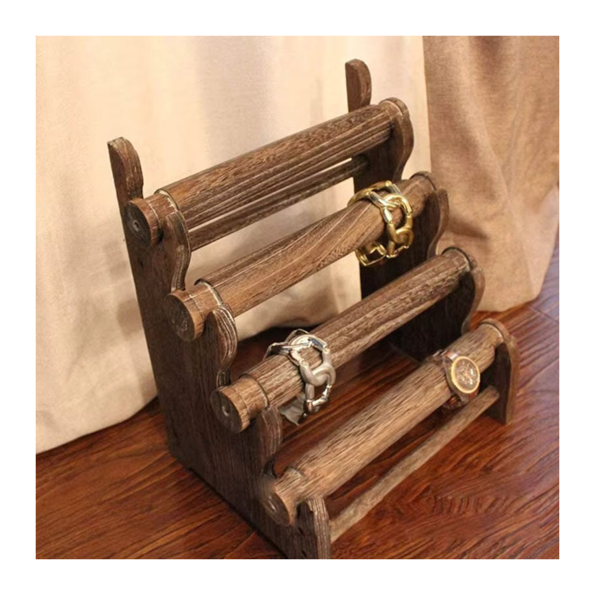 JAVRICK Schmuck Display Stand aus Holz in Braun mit 4 Ebenen für Armbänder und Uhren - Bild 2