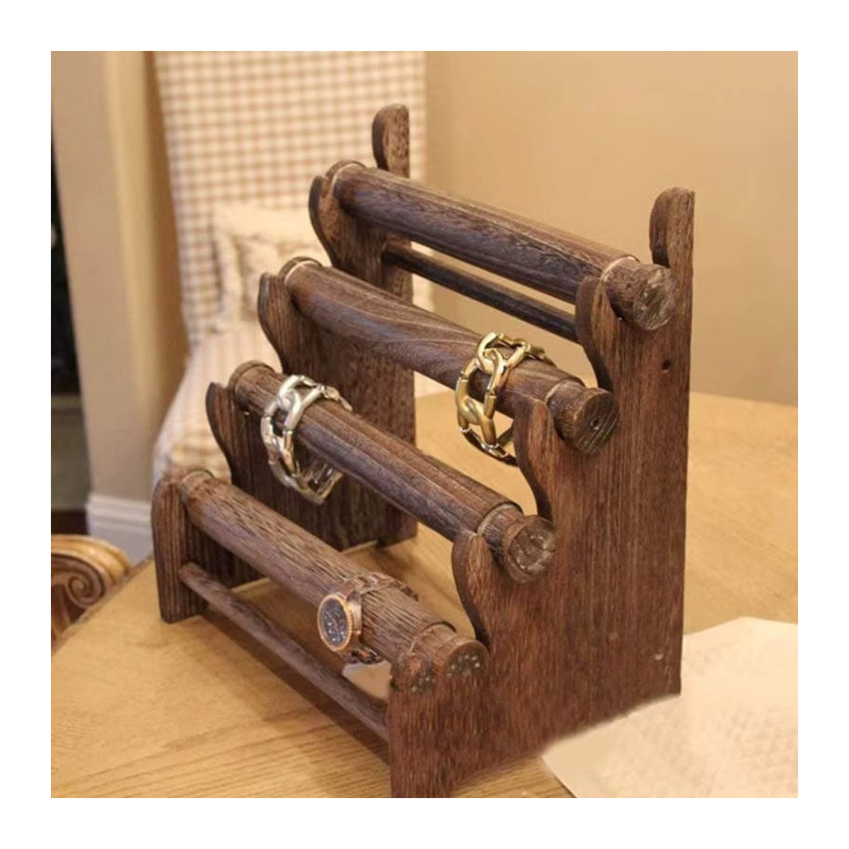 JAVRICK Schmuck Display Stand aus Holz in Braun mit 4 Ebenen für Armbänder und Uhren - Bild 3