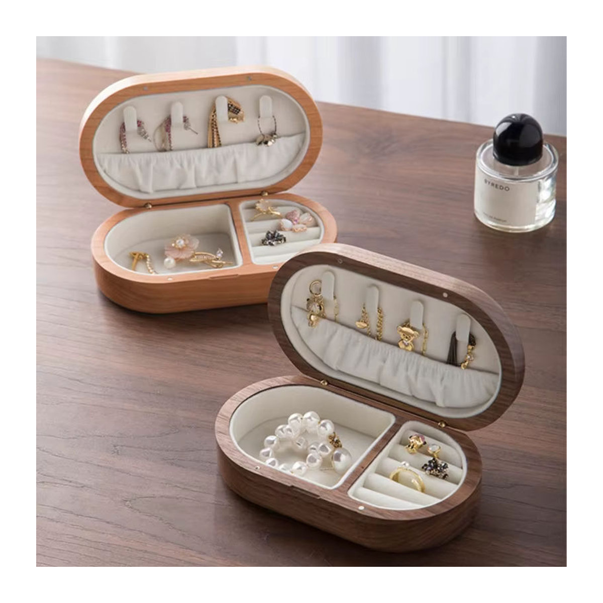 JAVRICK Schmuckbox aus Holz in Braun mit minimalistischem Design und ovaler Form - Bild 5