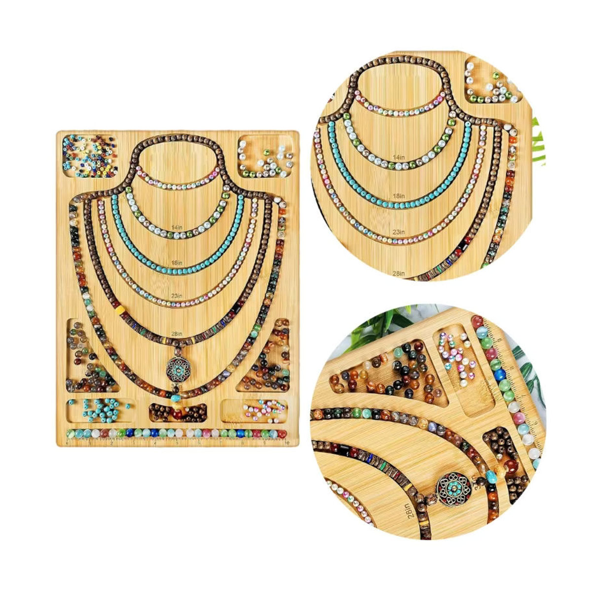 JAVRICK Schmuckperlen Design Tablett aus Holz in Braun als Messbrett für Armbänder - Bild 4