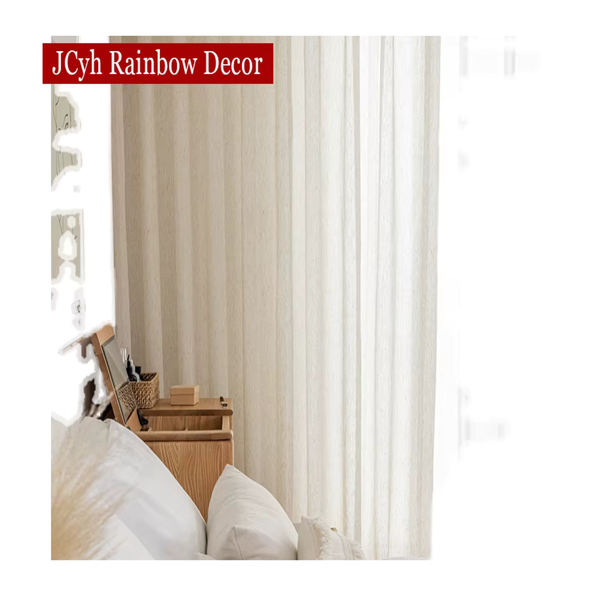 JCyh Rainbow Decor Transparente Vorhänge in Leinenoptik in Beige für Wohnzimmer und Schlafzimmer - Bild 3