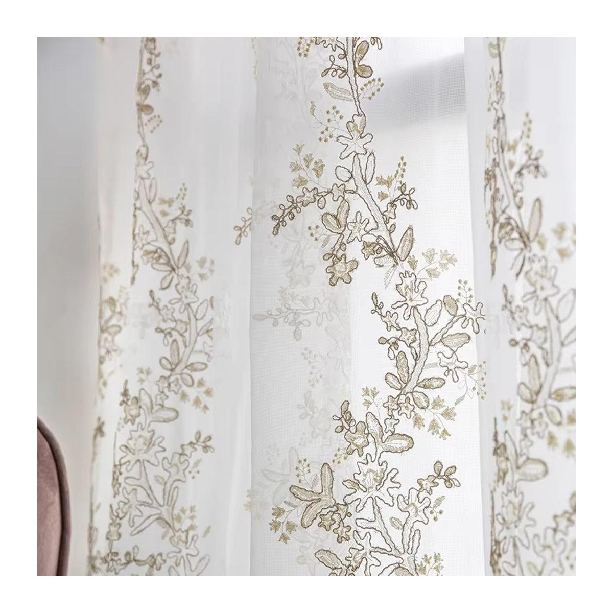 JESSANS Jacquard-Fenstergitter-Vorhang aus weißer Gaze mit Goldbestickung für Wohnzimmer, Schlafzimmer und Esszimmer - Bild 2