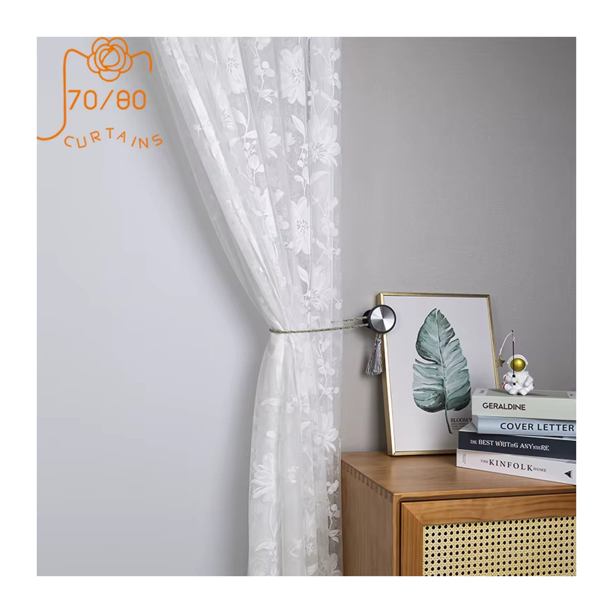 JESSANS Transparentvorhang mit weißer Spitzenstickerei für Wohnzimmer und Schlafzimmer - Bild 4