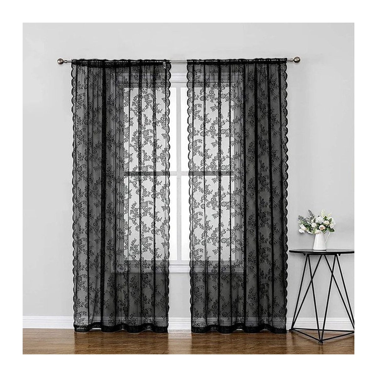 JESSANS Tüll-Spitze-Vorhang aus Polyester in Schwarz für Wohnzimmer, Schlafzimmer und Küche - Bild 1