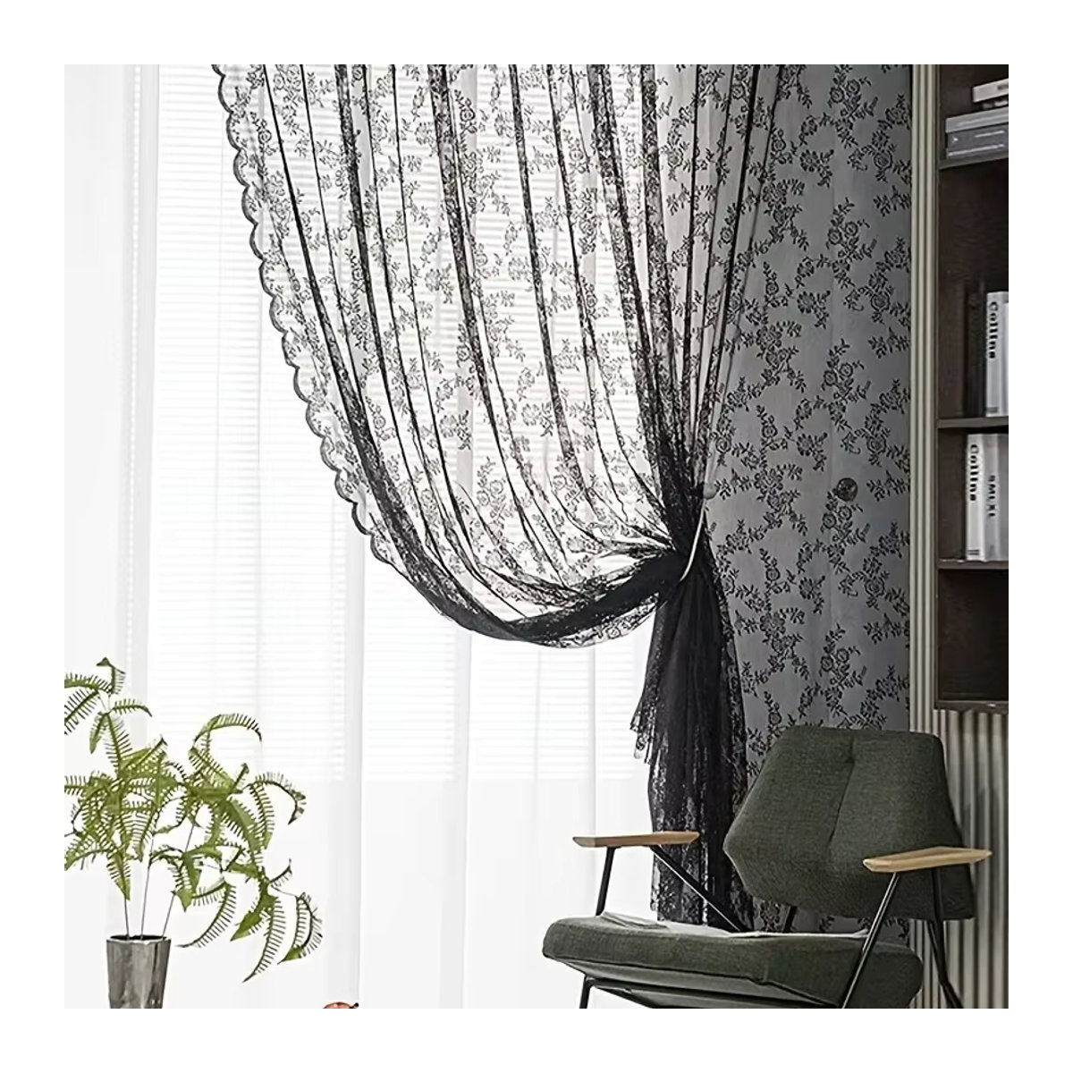 JESSANS Tüll-Spitze-Vorhang aus Polyester in Schwarz für Wohnzimmer, Schlafzimmer und Küche - Bild 2