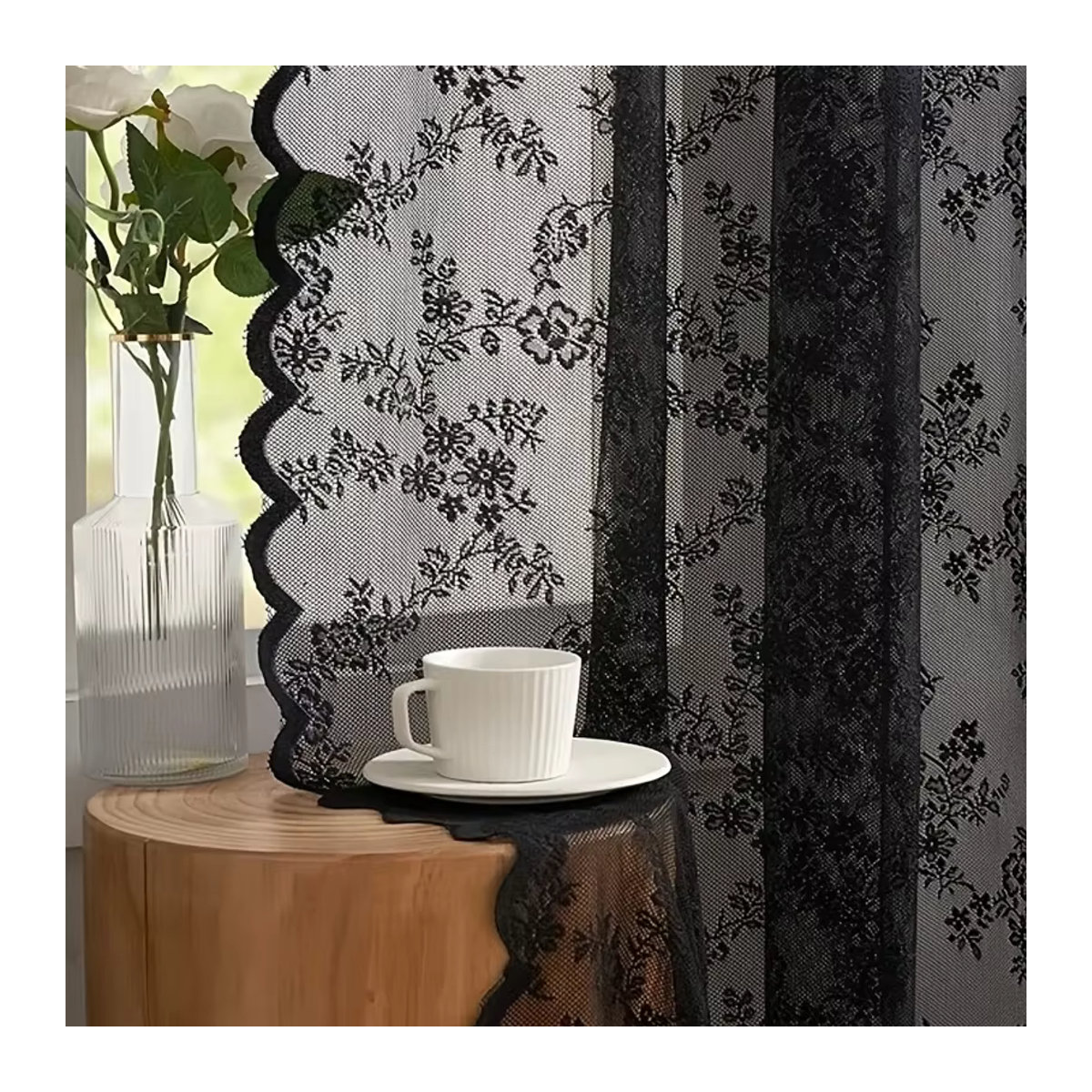 JESSANS Tüll-Spitze-Vorhang aus Polyester in Schwarz für Wohnzimmer, Schlafzimmer und Küche - Bild 3