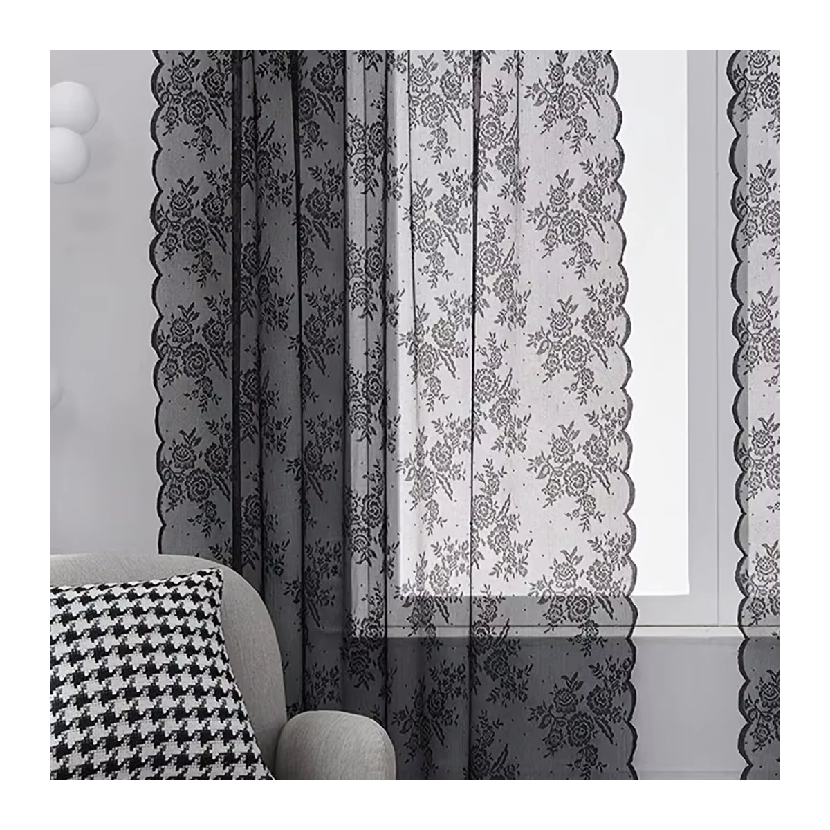 JESSANS Tüll-Spitze-Vorhang aus Polyester in Schwarz für Wohnzimmer, Schlafzimmer und Küche - Bild 4