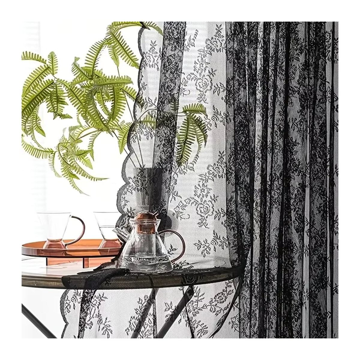 JESSANS Tüll-Spitze-Vorhang aus Polyester in Schwarz für Wohnzimmer, Schlafzimmer und Küche - Bild 5