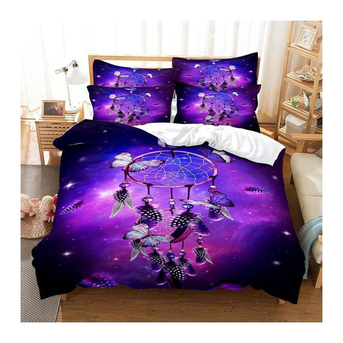 Jessica Chen Bettwäsche Set mit Blumenmuster in Lila, bestehend aus Bettbezug und Steppdecke mit 3D-Design, B/H: 135 x 200 cm - Bild 1