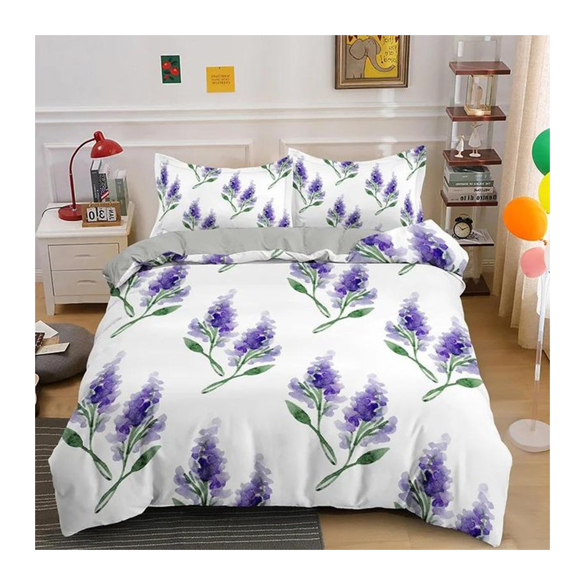 Jessica Chen Bettwäscheset aus Mikrofaser mit Lavendel-Blumenmuster in Lila, 3-teilig, B: 135 cm, H: 200 cm - Bild 1