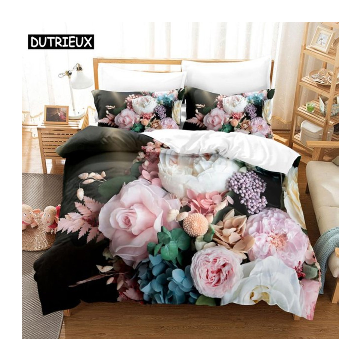 Jessica Chen Blumen-Bettwäsche-Set mit 3D-Druck und Reißverschluss für Einzel- und Doppelbetten - Bild 1