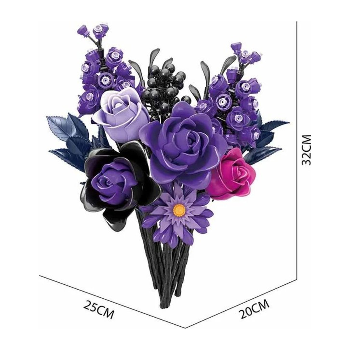 Jessica Chen Botanisches Baustein Set Lila Rose Gotische Dekoration Künstlicher Rosenblütenstrauß aus ABS-Kunststoff - Bild 1