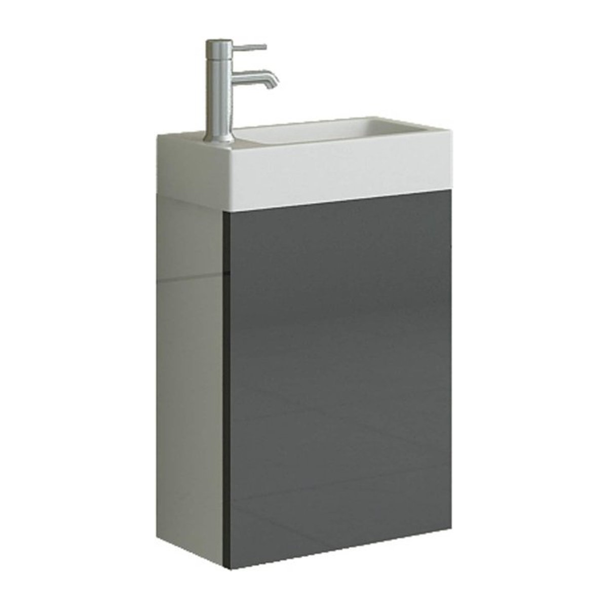 Jet-Line Badset Aarau für Gäste WC in Grau Hochglanz mit schmalem SMC Waschbecken und Unterschrank - Bild 1