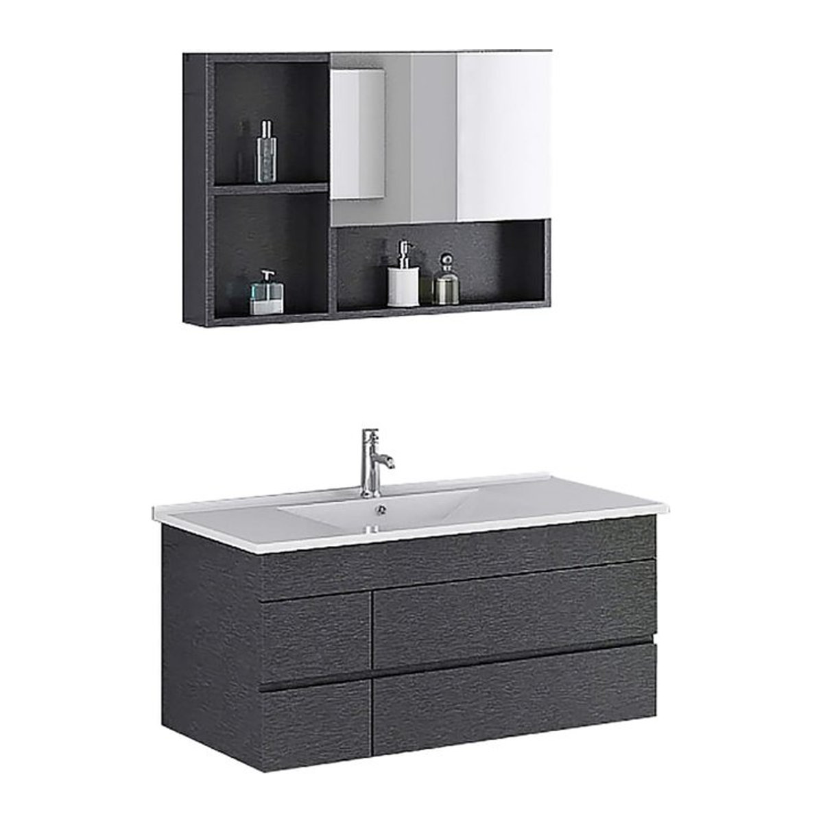 Jet-Line Badset Appenzell in Schwarz, 3-teiliges Badmöbel Set mit Waschbecken, Spiegel und Schrank im modernen Design - Bild 1