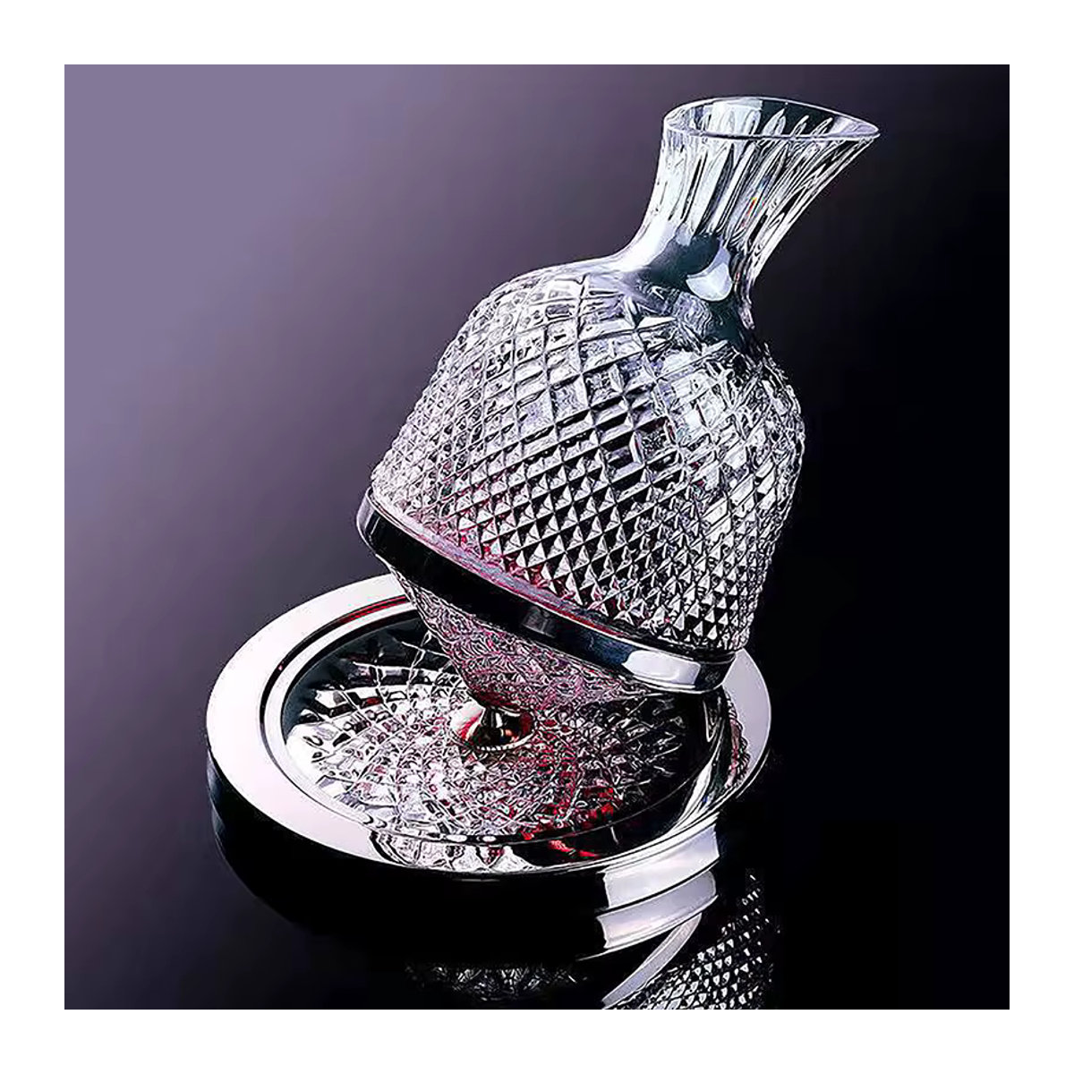 JETTING 360 Grad drehbarer Dekanter aus Kristallglas in Transparent und Silber, 1500 ml Weinspender und Belüfter mit geometrischem Design - Bild 2