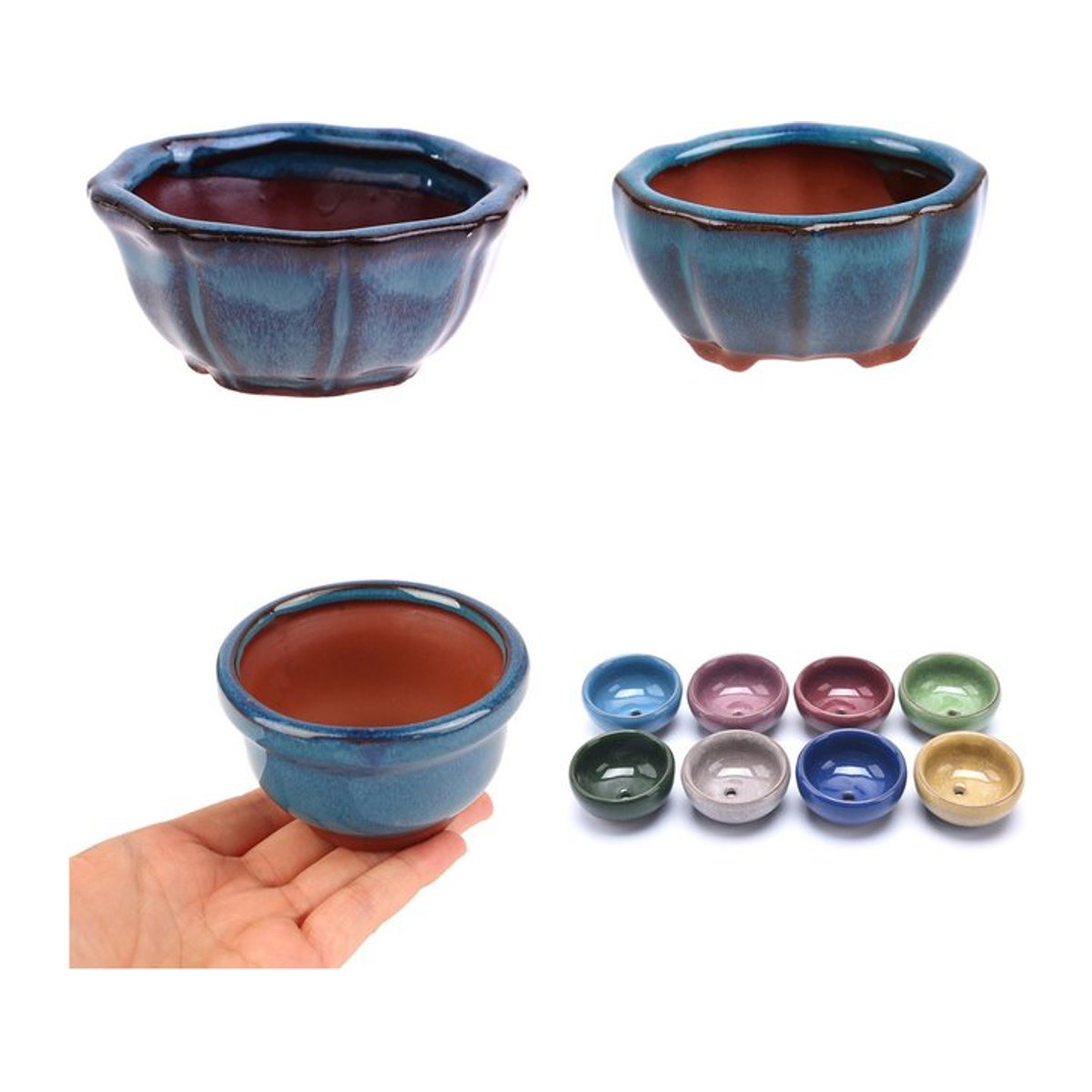 JETTING Bonsai Blumentopf aus Keramik im orientalischen Stil, lila und blau, rund - Bild 1