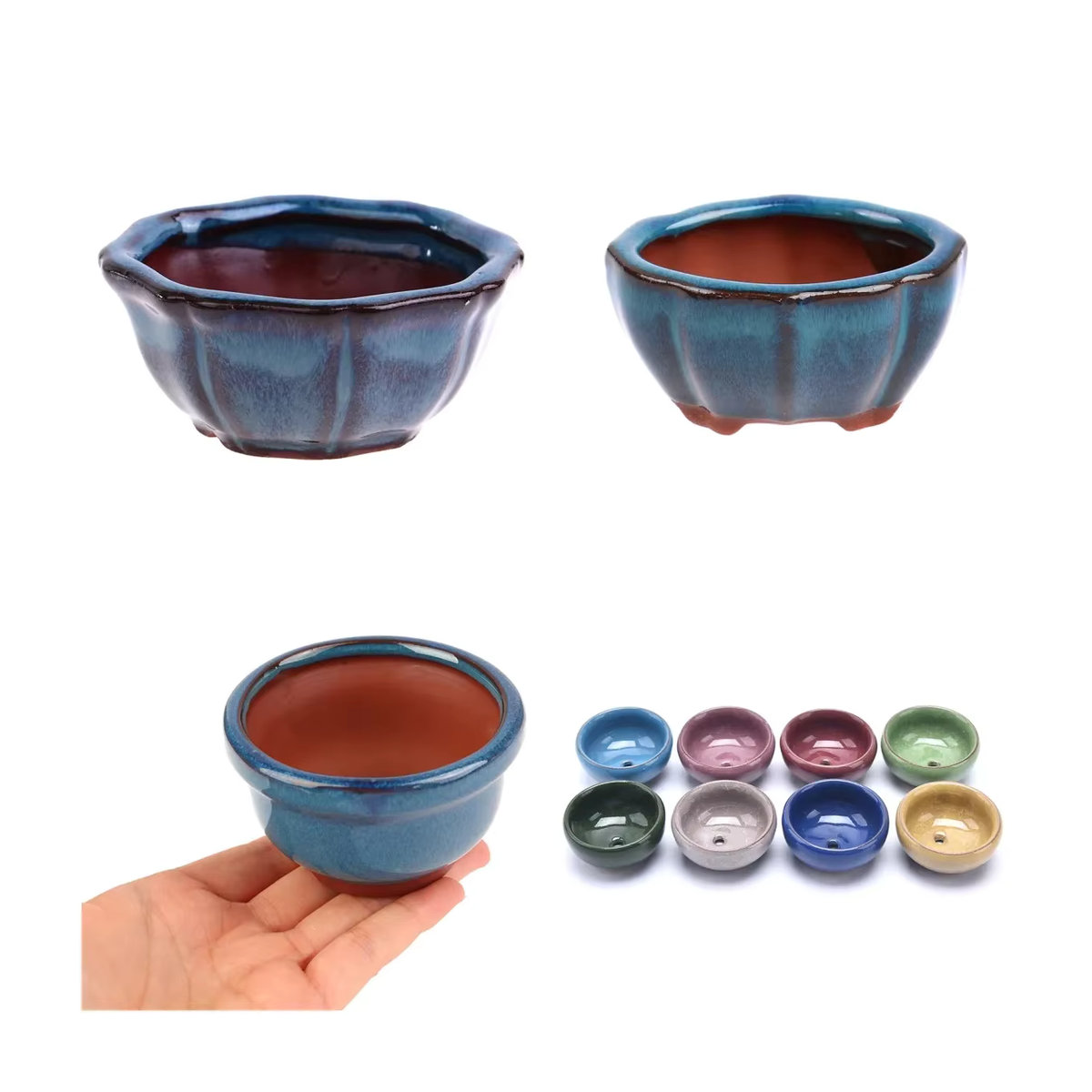 JETTING Bonsai Blumentopf aus Keramik im orientalischen Stil, lila und blau, rund - Bild 6