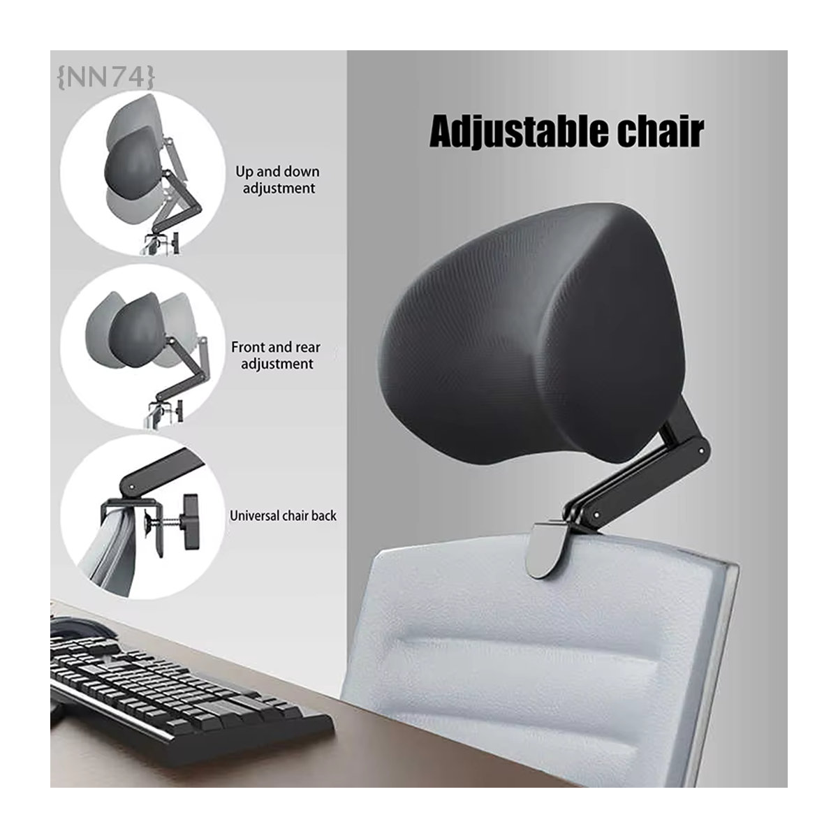 JETTING Ergonomisches Nackenkissen für Bürostühle, atmungsaktive Kopfstütze in Schwarz - Bild 2