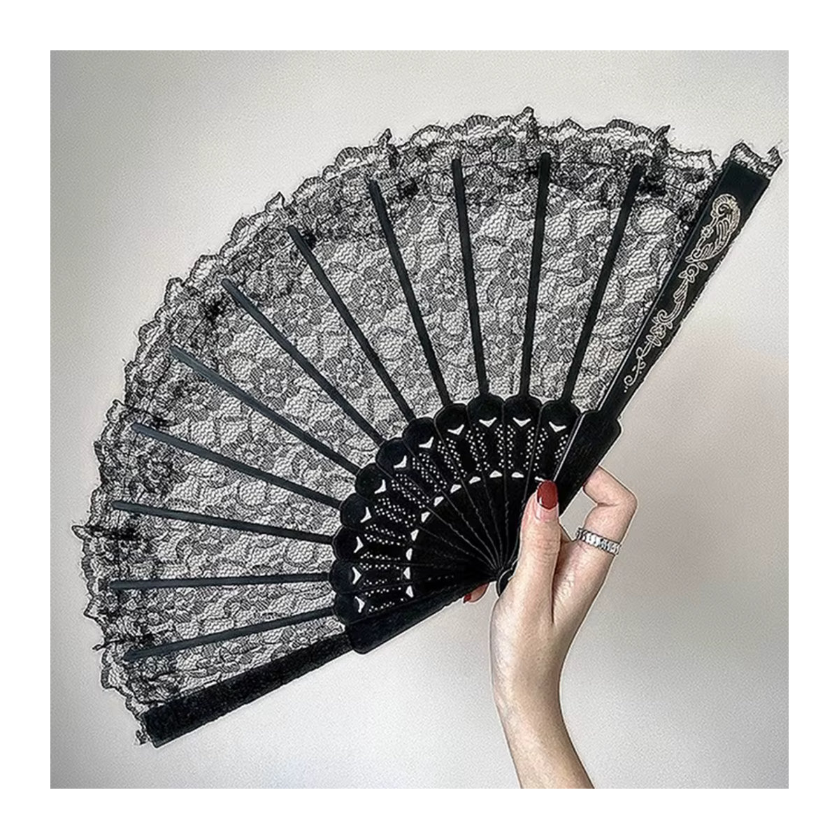 JETTING Faltfächer im Vintage-Stil mit floralem Muster in Schwarz - Bild 5