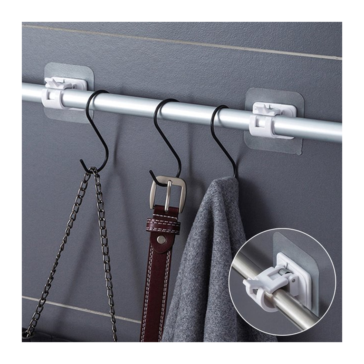 JETTING Gardinenstangen Halter Set, 2 Stück selbstklebende Vorhanghaken in Weiß, nagelfreie Klemmhaken für Küche und Bad - Bild 1
