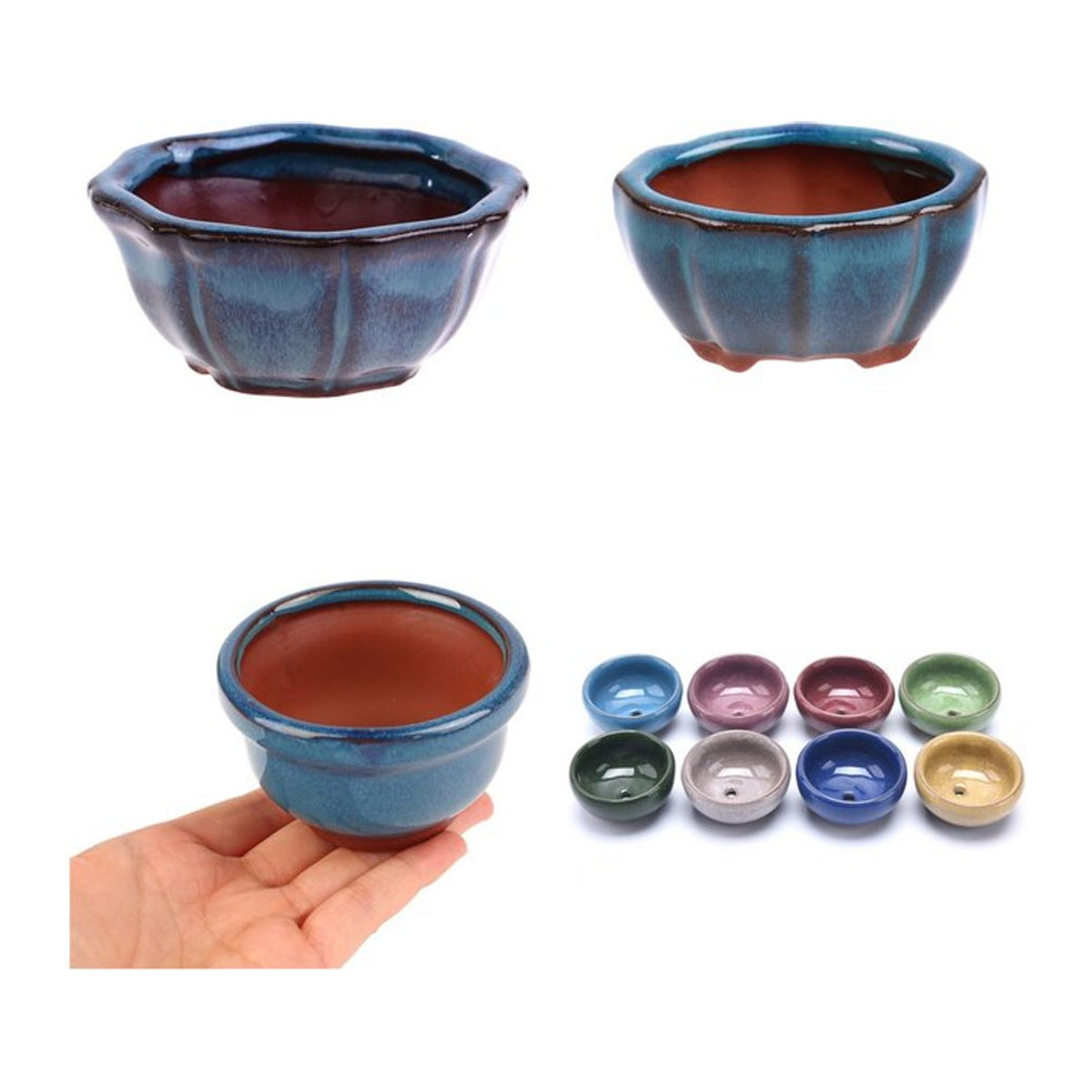 JETTING Keramik Blumentopf im orientalischen Stil für Bonsai und Topfpflanzen in Lila und Blau - Bild 1