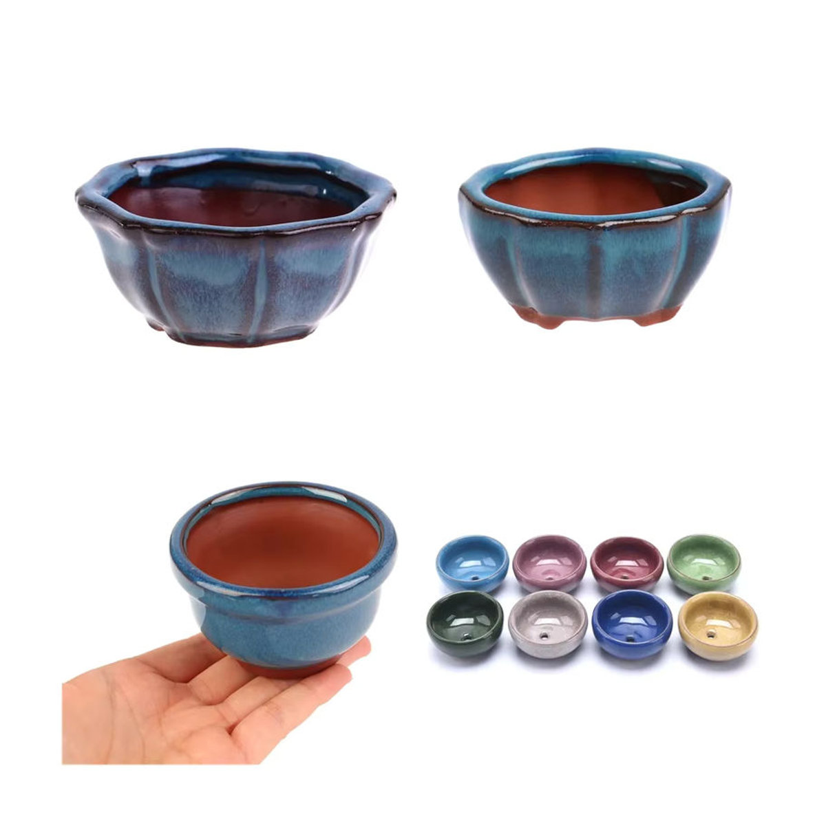 JETTING Keramik Blumentopf im orientalischen Stil für Bonsai und Topfpflanzen in Lila und Blau - Bild 5