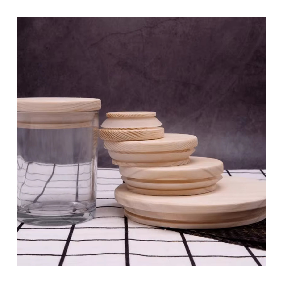 JETTING Kerzenbecher aus Glas mit Bambus-Holzdeckel und Silikonring, transparent, rund, minimalistisches Design - Bild 3