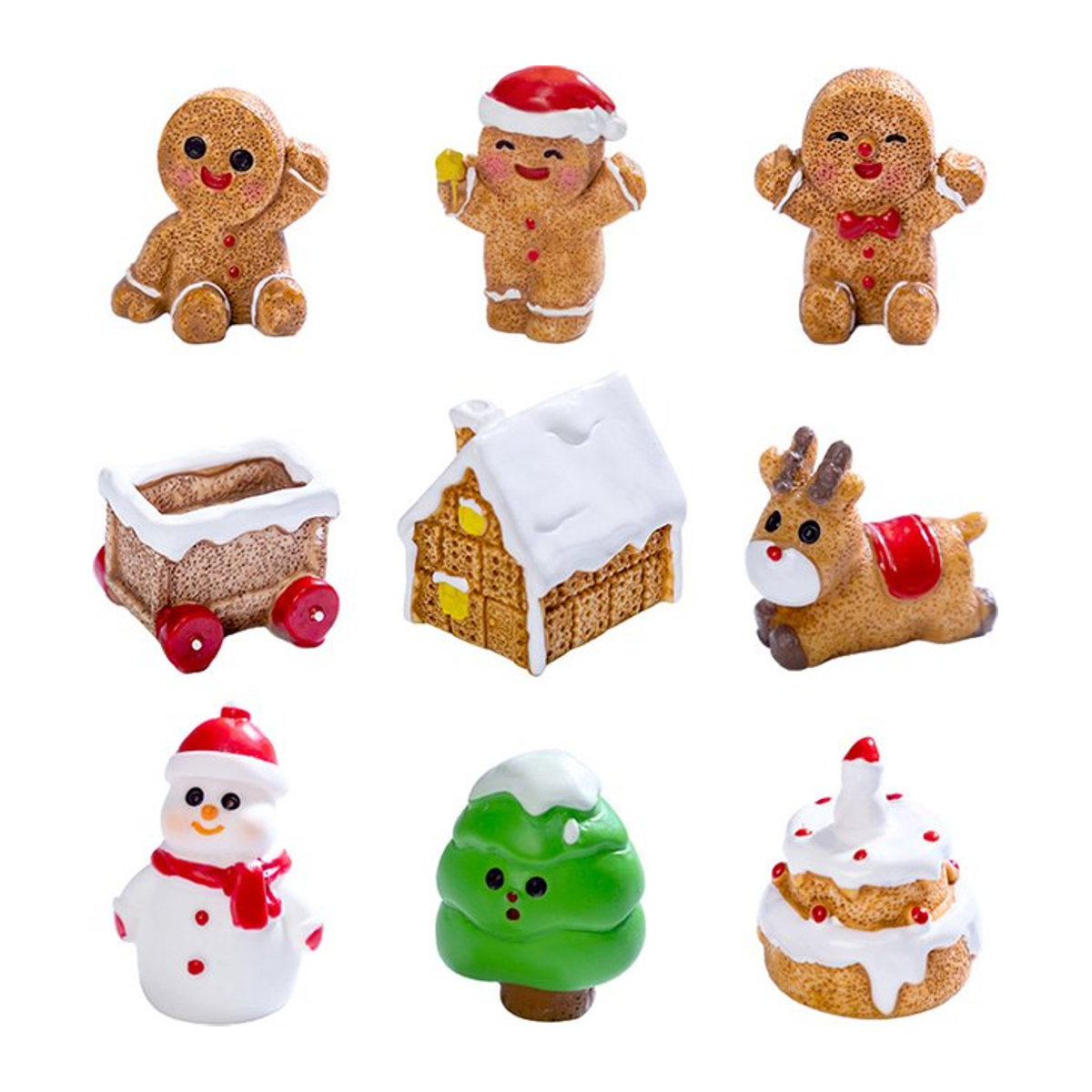 JETTING Mini Weihnachtsornamente Lebkuchenmann und Schneemann aus Kunstharz für Puppenhaus und Desktop Dekoration, mehrfarbig - Bild 1