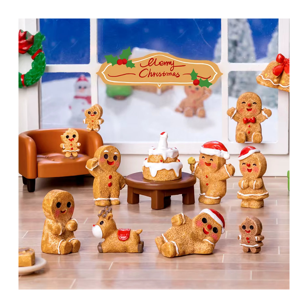 JETTING Mini Weihnachtsornamente Lebkuchenmann und Schneemann aus Kunstharz für Puppenhaus und Desktop Dekoration, mehrfarbig - Bild 2
