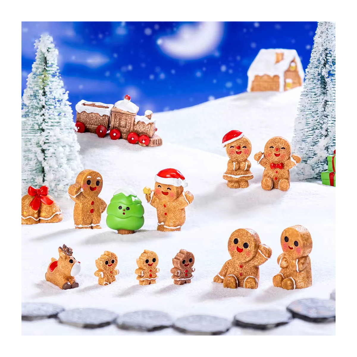 JETTING Mini Weihnachtsornamente Lebkuchenmann und Schneemann aus Kunstharz für Puppenhaus und Desktop Dekoration, mehrfarbig - Bild 3