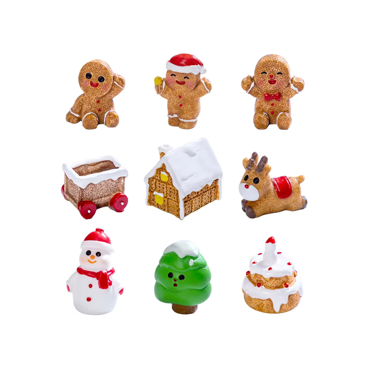 JETTING Mini Weihnachtsornamente Lebkuchenmann und Schneemann aus Kunstharz für Puppenhaus und Desktop Dekoration, mehrfarbig - Bild 5