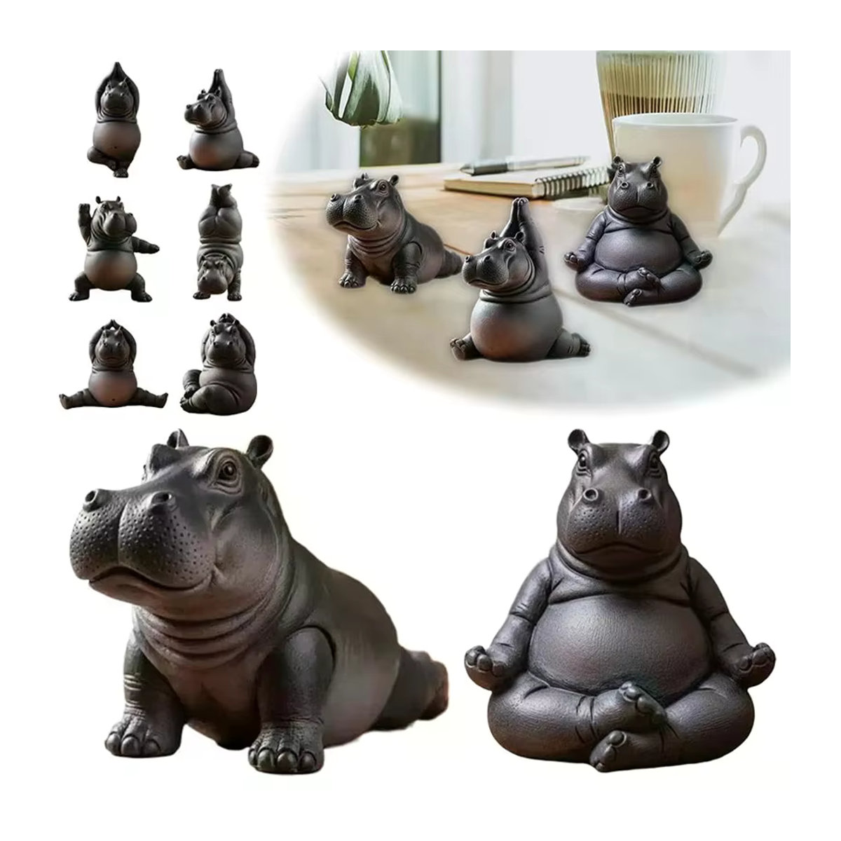 JETTING Yoga Master Nilpferd Statue aus Kunstharz in Schwarz - Bild 3