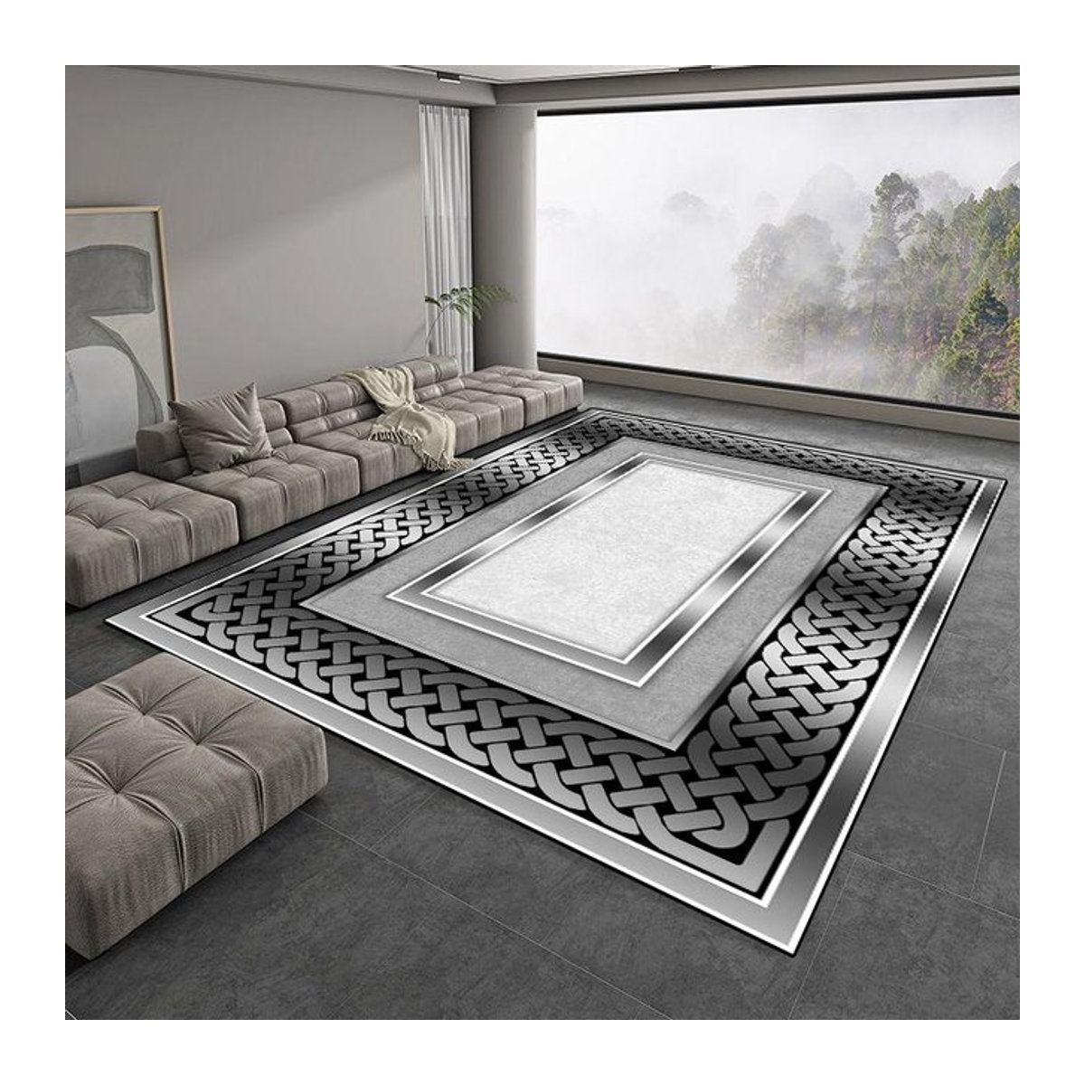 JGJG Druckteppich Grau für Wohnzimmer und Schlafzimmer, weich und rutschfest, B/T: 200 x 230 cm - Bild 1