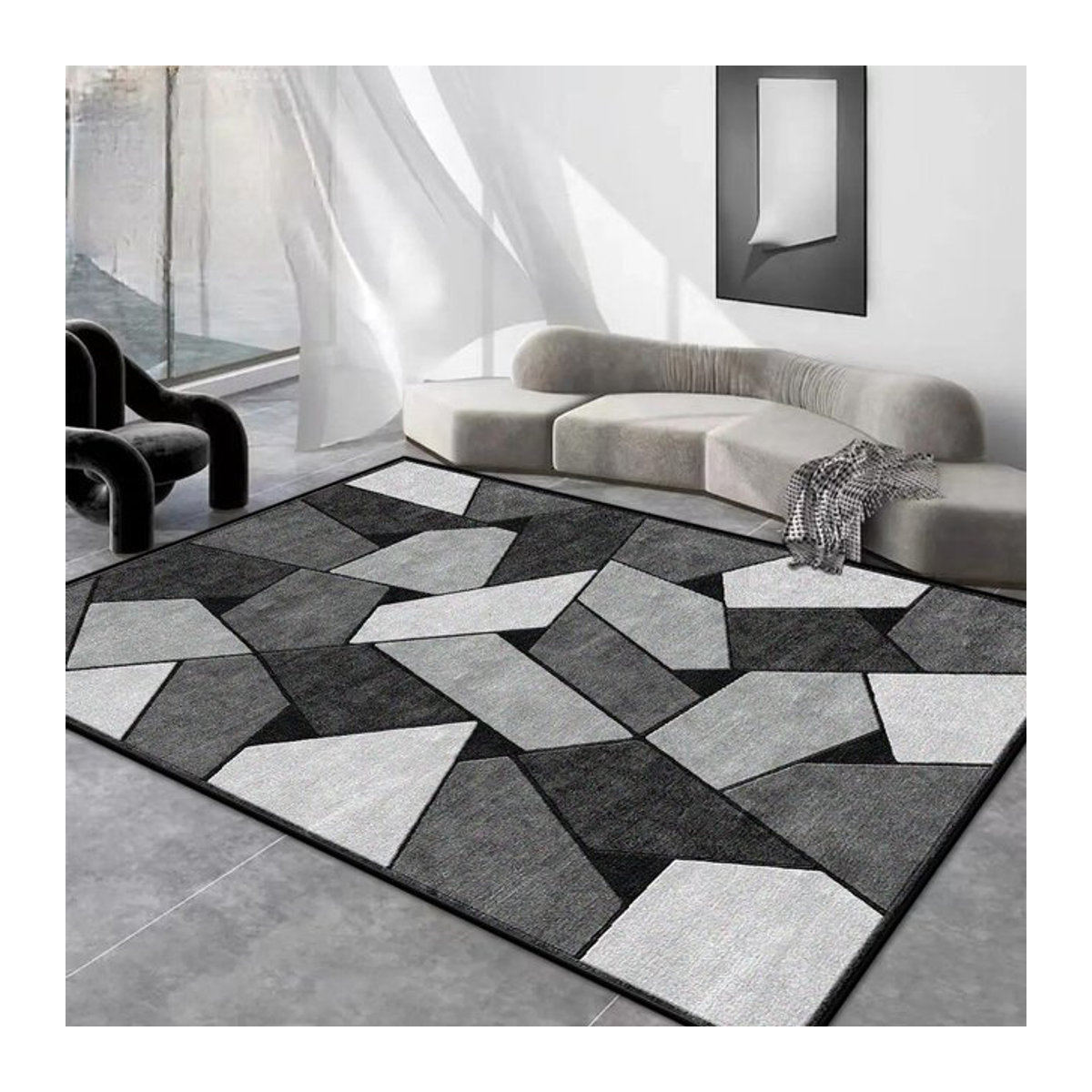 JGJG Wohnzimmerteppich im nordischen Stil mit geometrischem Muster, rutschfest und waschbar, B/B: 120 x 180 cm - Bild 1