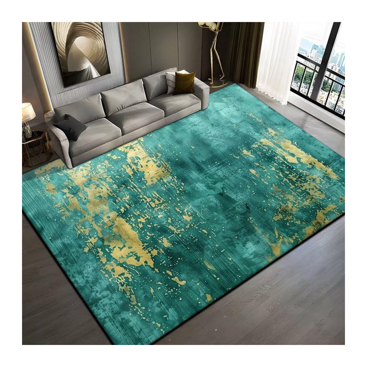 JGJG Wohnzimmerteppich mit abstraktem Design in Schwarz und Grau, rutschfest und waschbar, B/T: 90 x 60 cm - Bild 1