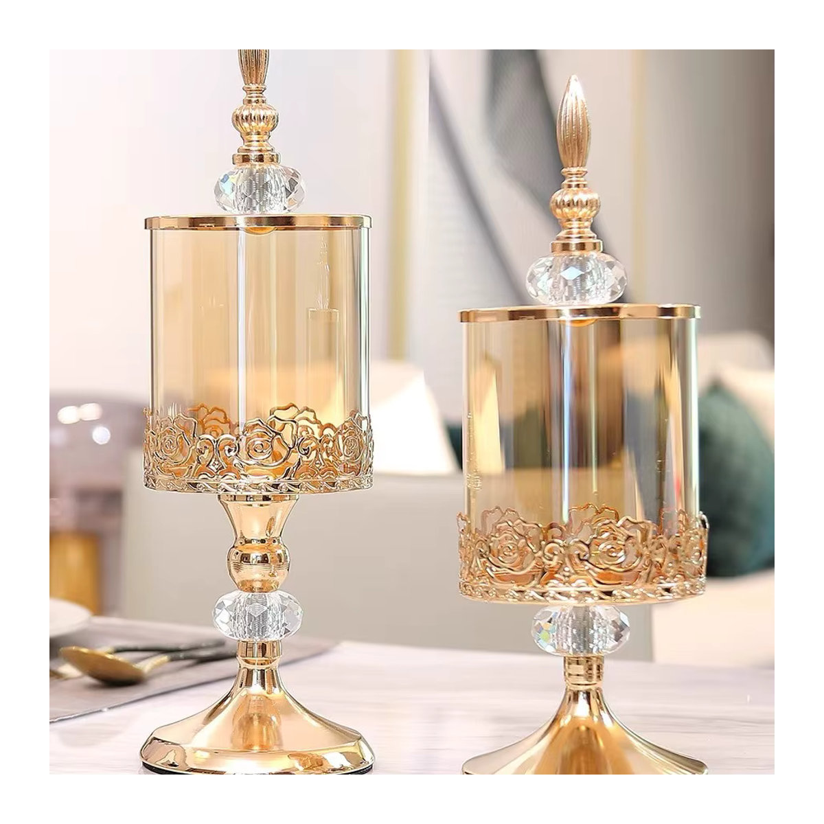Jiahomily Kristallglas Aufbewahrungsdose mit Deckel in Gold und floralem Design für Wohnzimmer und Couchtisch - Bild 2