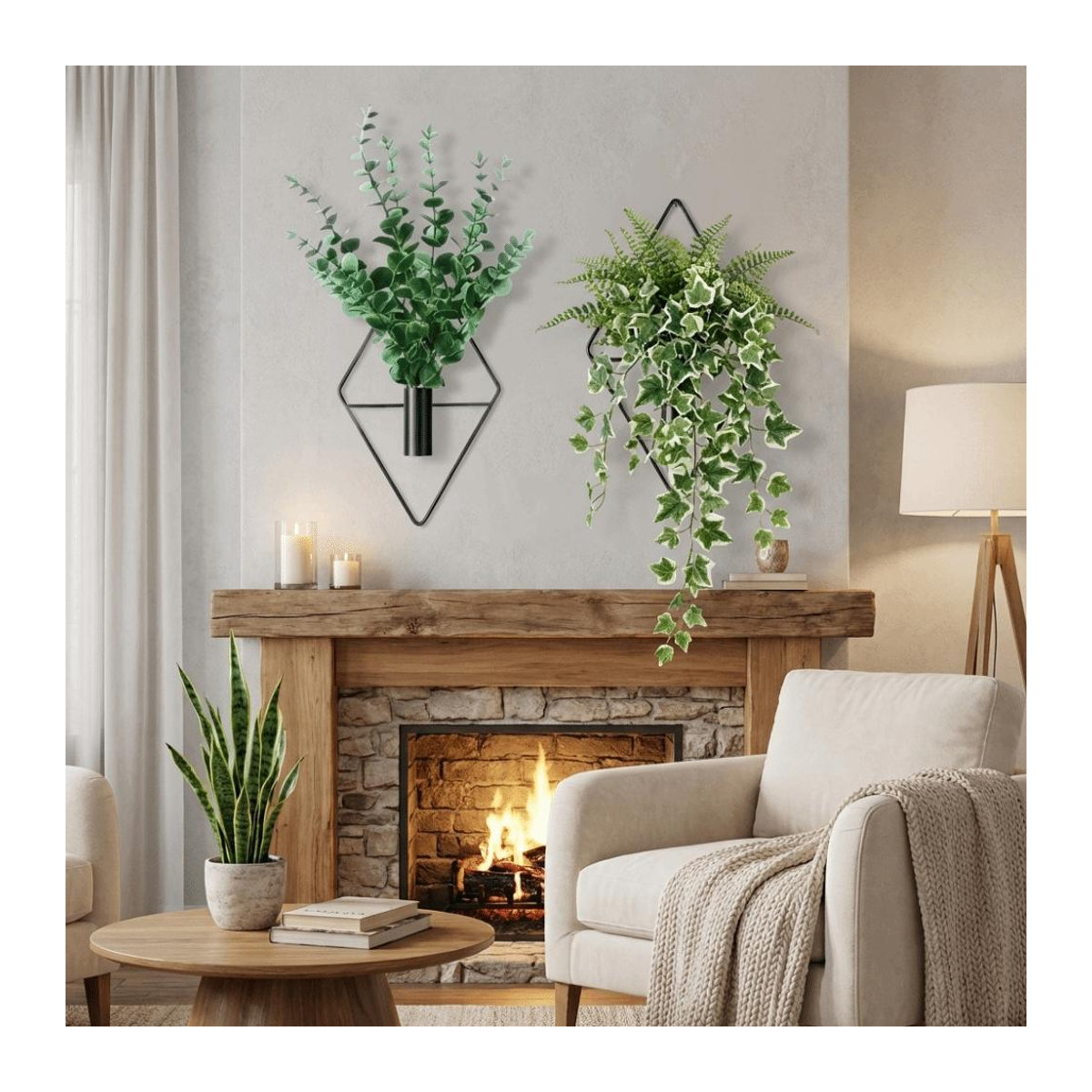 Jiameicheng 2er Set Hängende Blumenvase in Schwarz aus Metall mit geometrischem Rauten-Design für Schnittblumen und Trockenblumen - Bild 2