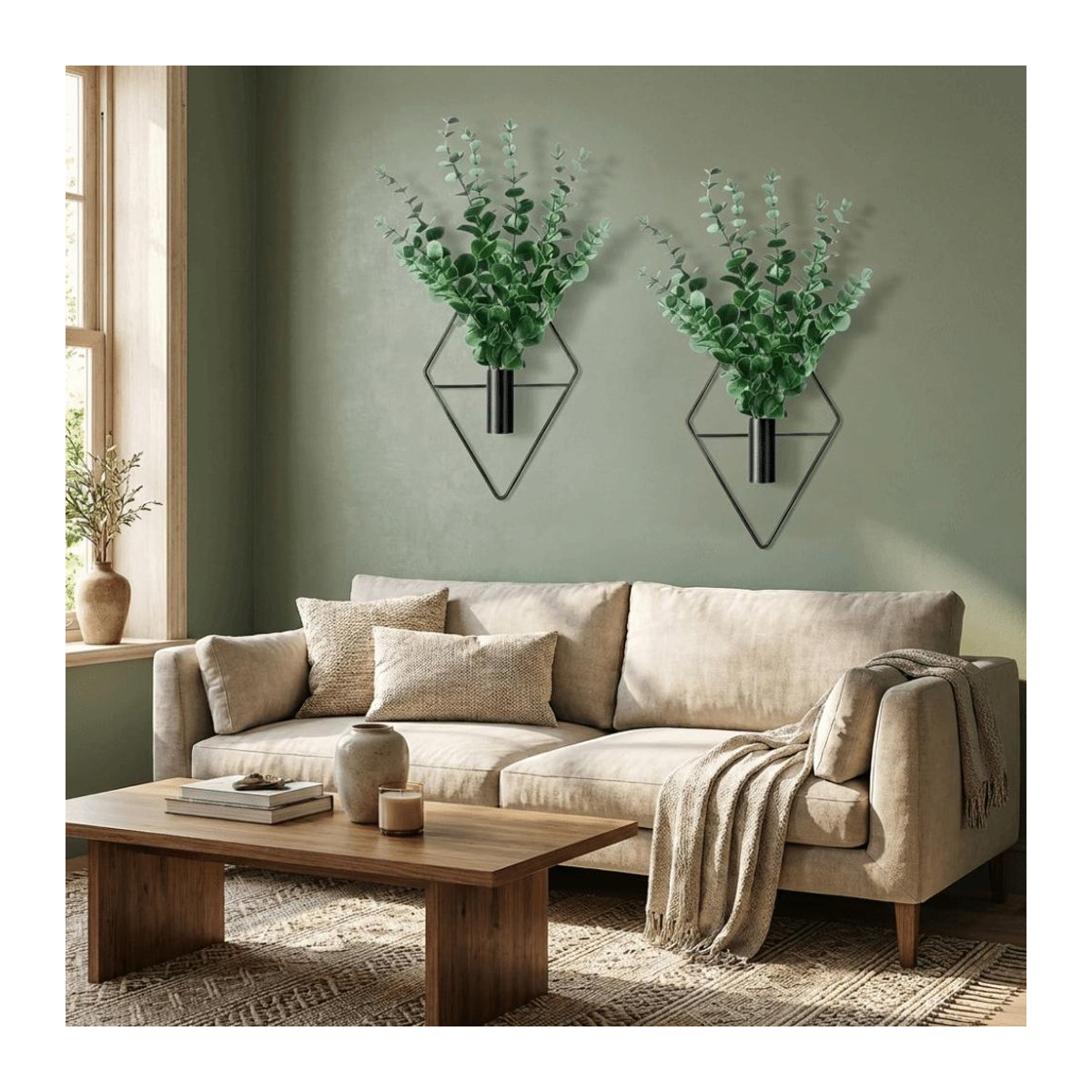 Jiameicheng 2er Set Hängende Blumenvase in Schwarz aus Metall mit geometrischem Rauten-Design für Schnittblumen und Trockenblumen - Bild 5