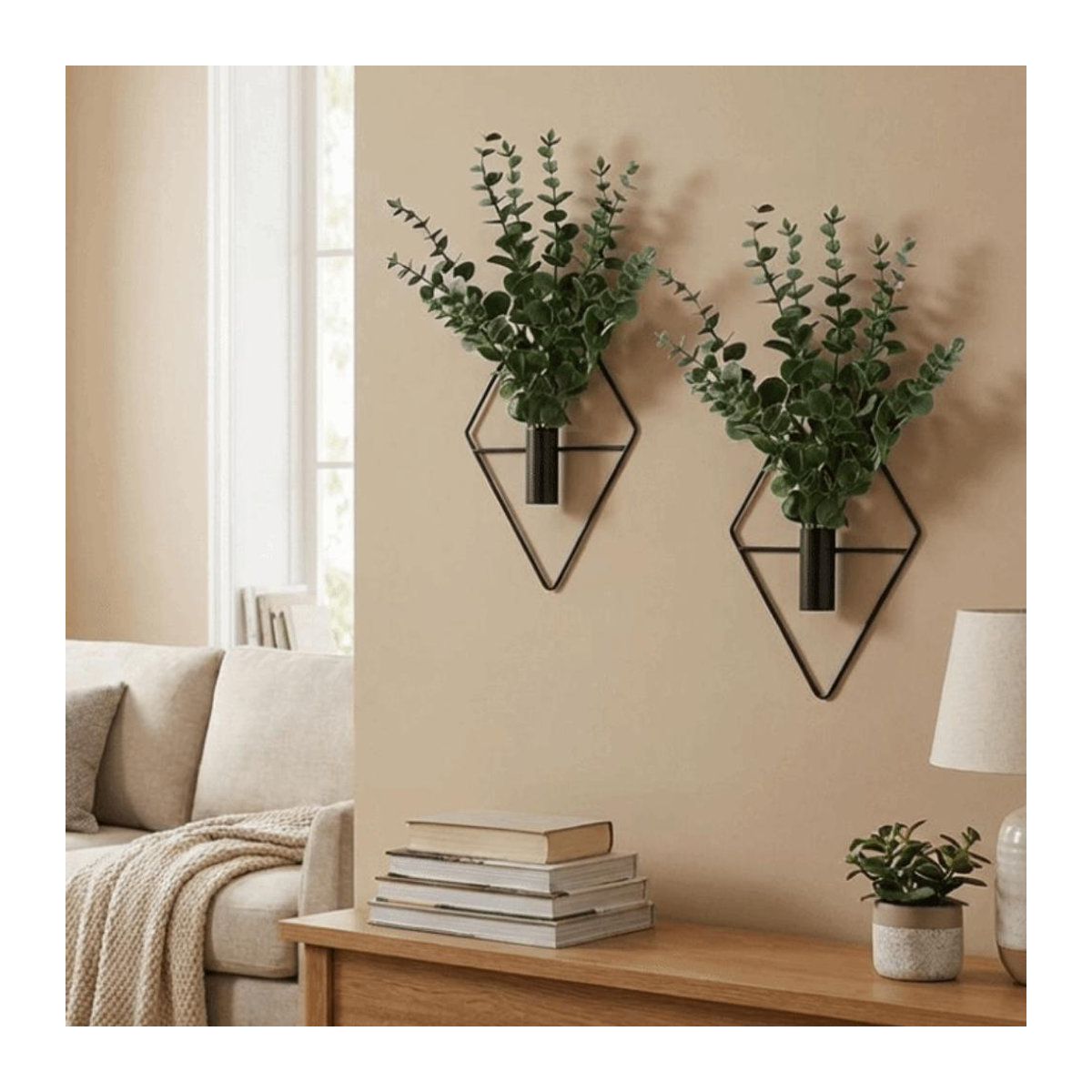 Jiameicheng 2er Set Hängende Blumenvase in Schwarz aus Metall mit geometrischem Rauten-Design für Schnittblumen und Trockenblumen - Bild 6