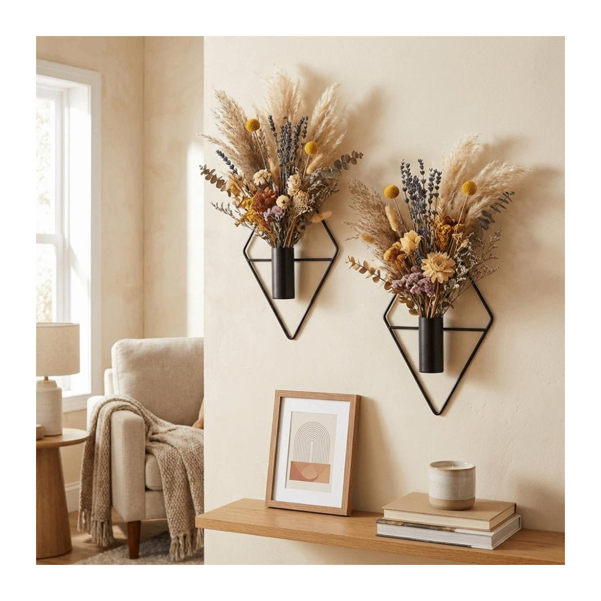Jiameicheng 2er Set Hängende Blumenvase in Schwarz aus Metall mit geometrischem Rauten-Design für Schnittblumen und Trockenblumen - Bild 8