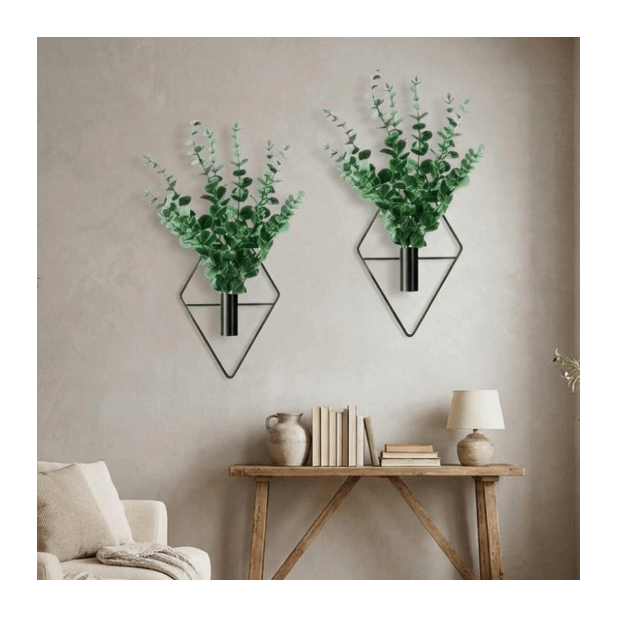 Jiameicheng 2er Set Hängende Blumenvase in Schwarz aus Metall mit geometrischem Rauten-Design für Schnittblumen und Trockenblumen - Bild 10