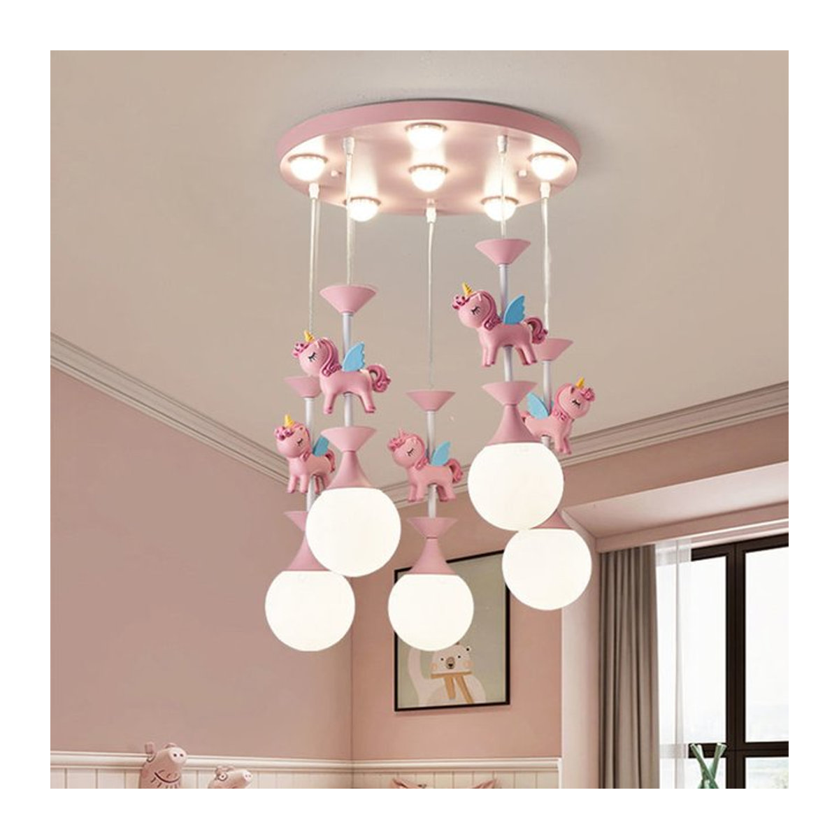 JIANKEXING Kinder Karussell Kronleuchter aus Metall und Kunstharz in Rosa für das Kinderzimmer oder Schlafzimmer - Bild 1