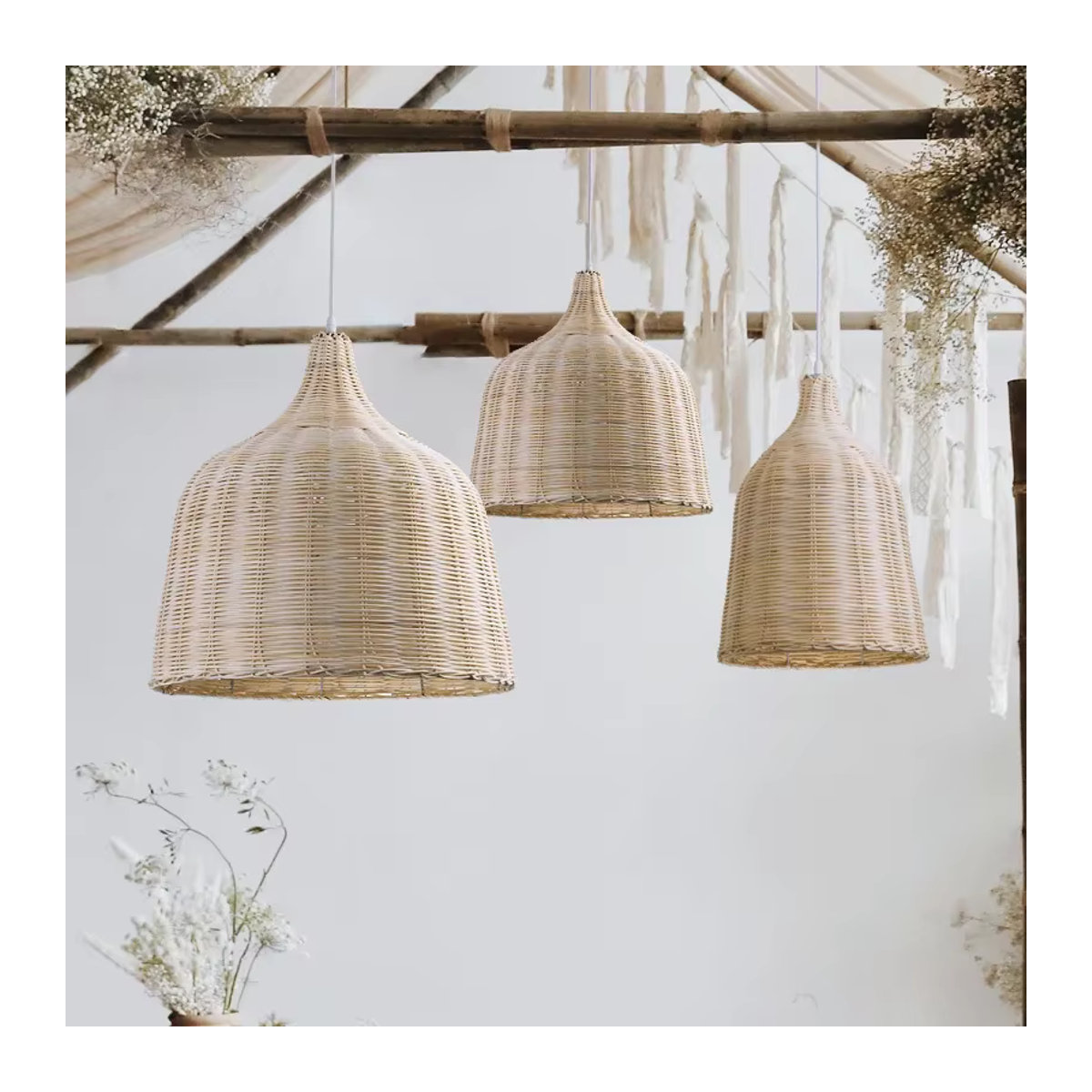 JIANKEXING LED-Pendelleuchte aus handgewebtem Rattan in Braun im Retro- und Landhausstil - Bild 2
