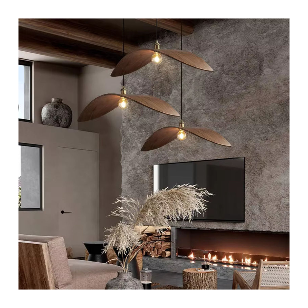 JIANKEXING LED-Pendelleuchte aus Holz in Nussbaum, modernes minimalistisches Design im Retro-Stil - Bild 2