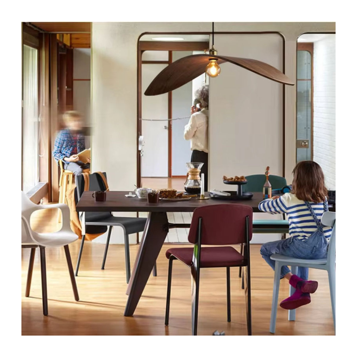 JIANKEXING LED-Pendelleuchte aus Holz in Nussbaum, modernes minimalistisches Design im Retro-Stil - Bild 3