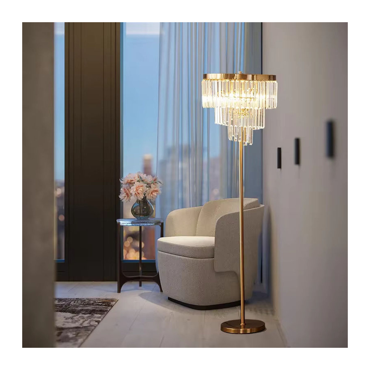 JIANKEXING Luxus Kristall Stehlampe im Retro Design für Wohnzimmer und Schlafzimmer - Bild 2
