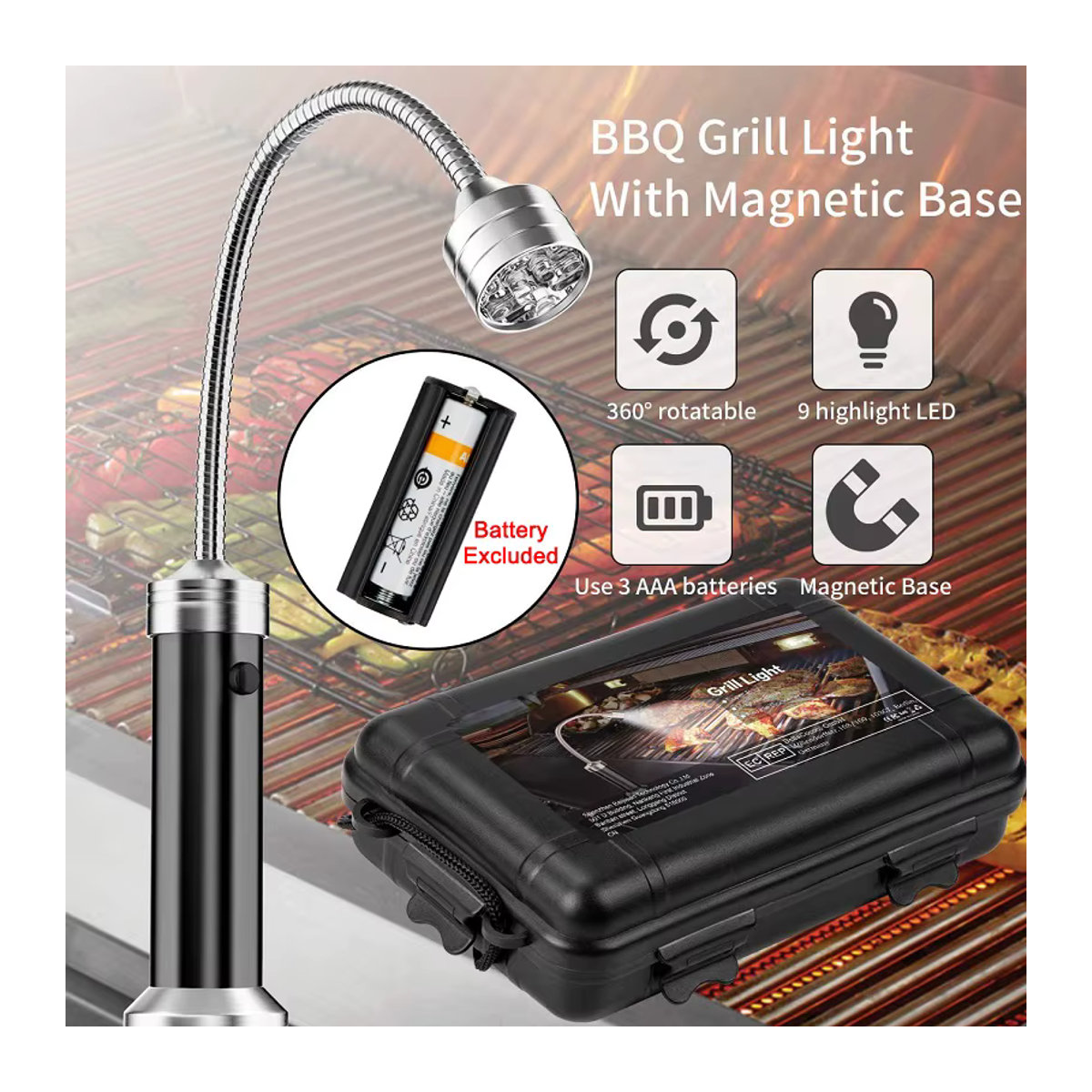 JIASHUAIXIN 2er Set Tragbare Magnetische LED Grill Lampe mit 360 Grad Einstellbarer Beleuchtung für Outdoor BBQ - Bild 2