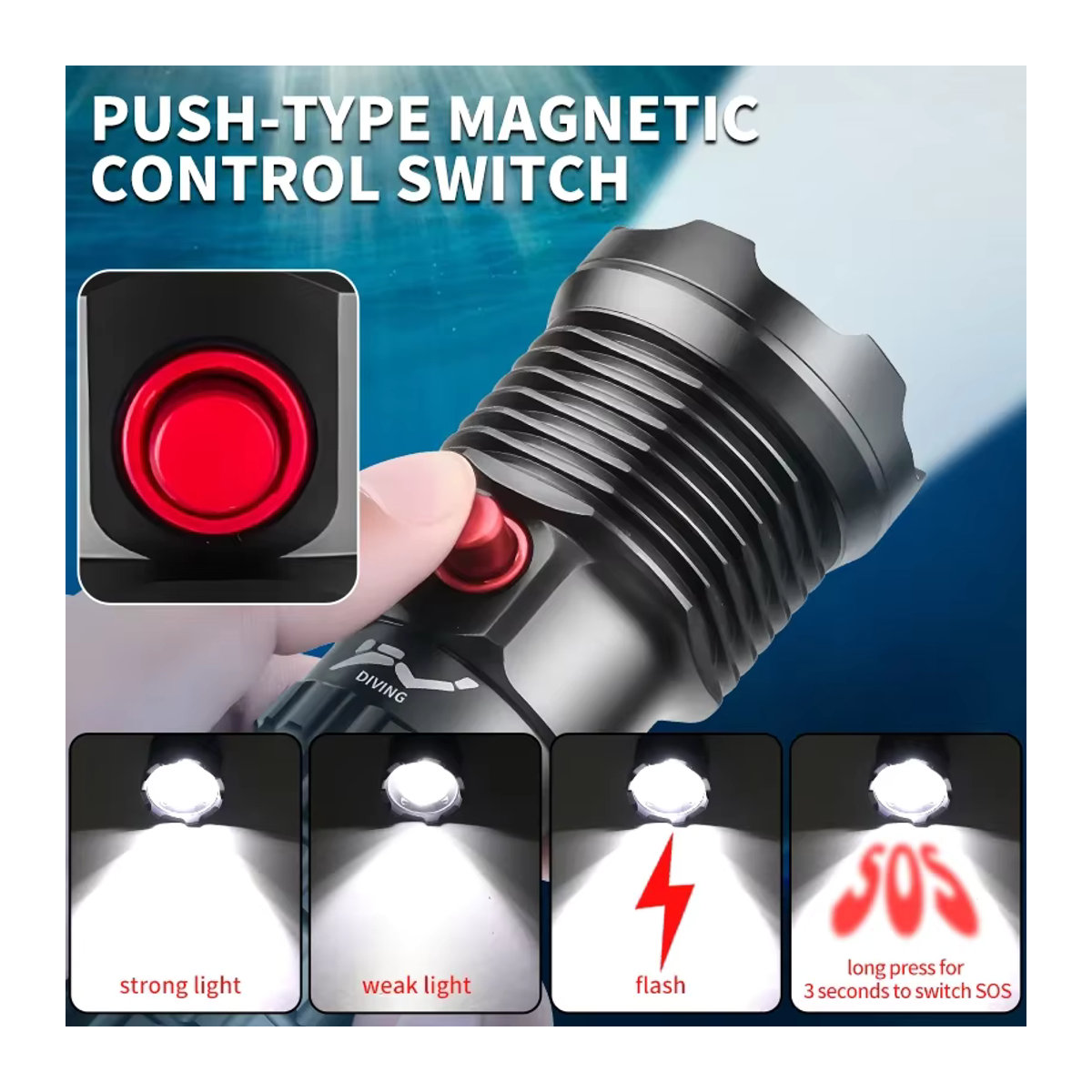 JIASHUAIXIN Tauchtaschenlampe mit XHP70 Fokus, wiederaufladbare wasserdichte Unterwasser-Tauchlampe mit IPX-8 Schutz - Bild 2