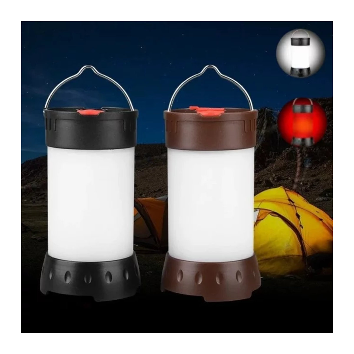 JIASHUAIXIN Tragbare Campinglaterne in Weiß und Rot mit 5 Helligkeitsstufen, magnetisch und wiederaufladbar via USB, inklusive 18650-Batterie - Bild 1